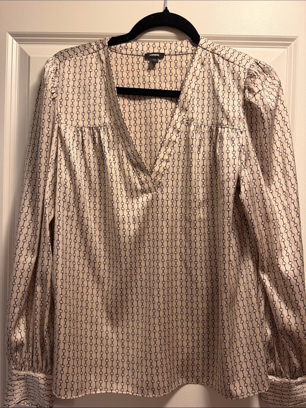 Express Cream Blouse with Navy Geometric Print